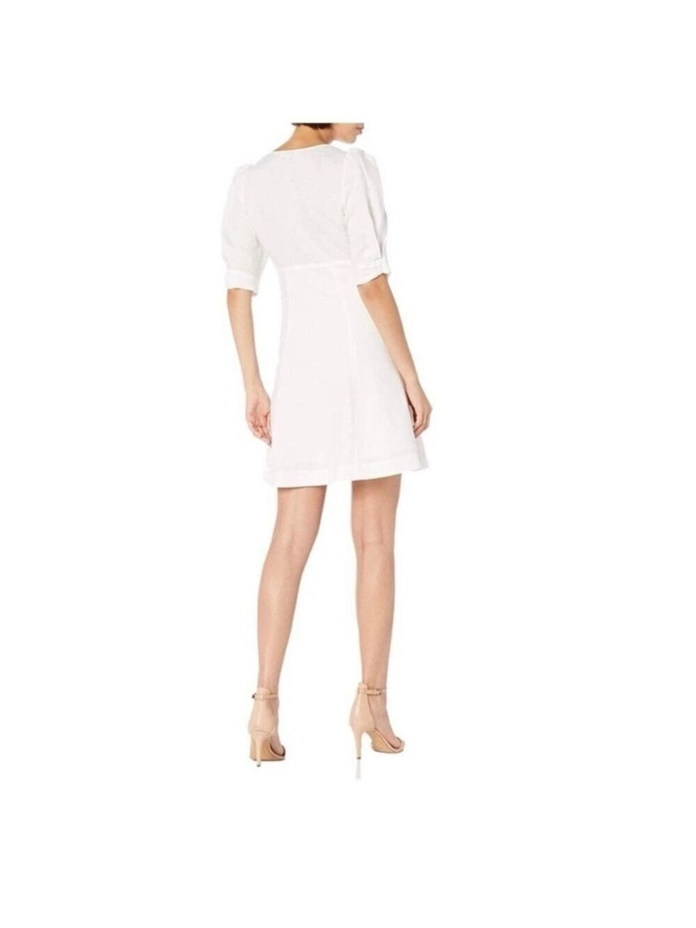 Parker Off White Linen Puff Sleeve Mini Dress Size 8 NWT Ivory - Picture 3 of 10